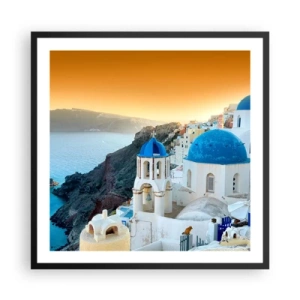 Plagát v čiernom ráme - Santorini - v náruči skál - 60x60 cm