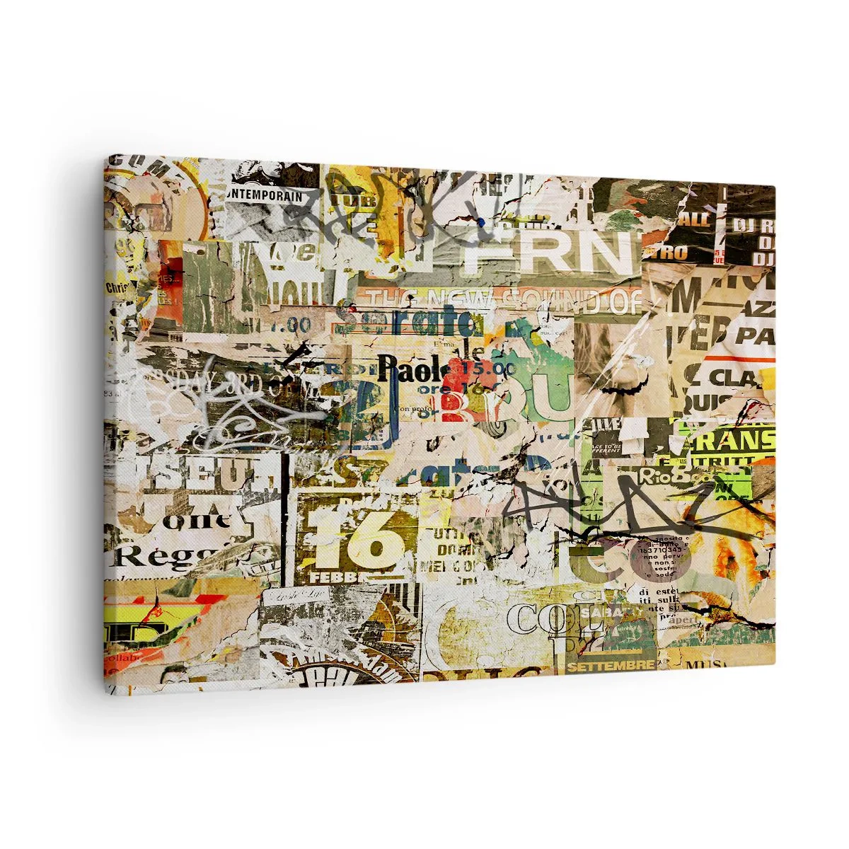 Obraz na plátne - Koláž z útržkov novín a plagátov v umeleckom štýle. - 70x50cm - Och, deje sa to... - Moderná nástenná dekorácia do obývacej izby a spálne ARTTOR