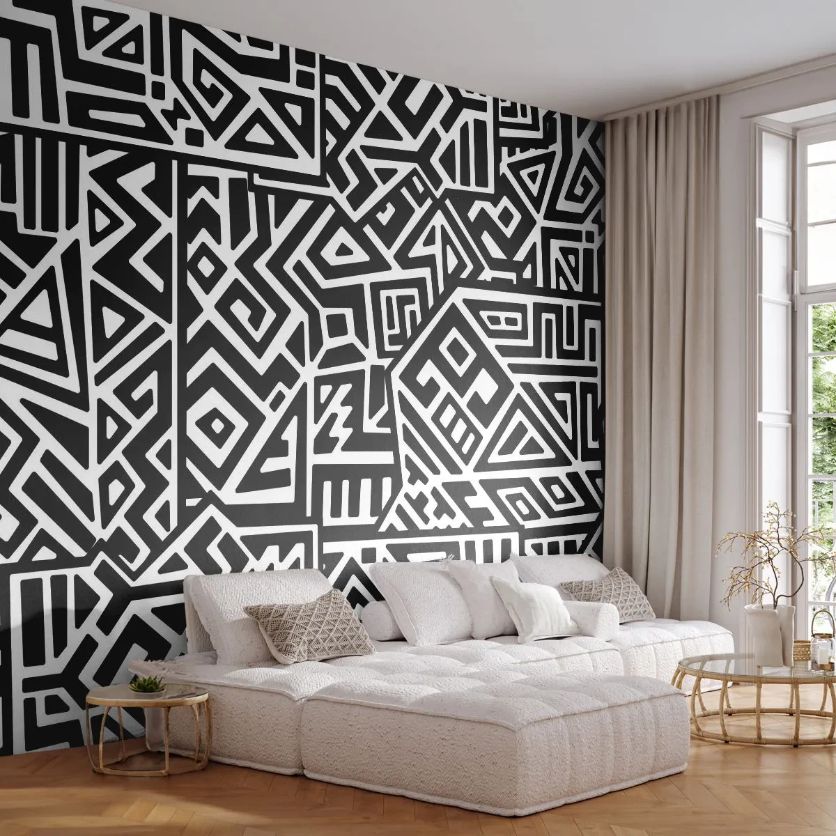 Samolepiaca Fototapeta Deluxe Sticker - Predkolumbovská kompozícia - Abstrakcia, Kus, Čierna a biela - 250x175 cm