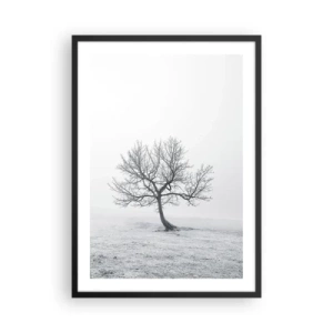 Plagát v čiernom ráme - Minimalistická krajina s osamelým stromom v zimnom prostredí. - 50x70cm - Proti ničote - Moderná nástenná dekorácia do obývacej izby a spálne ARTTOR
