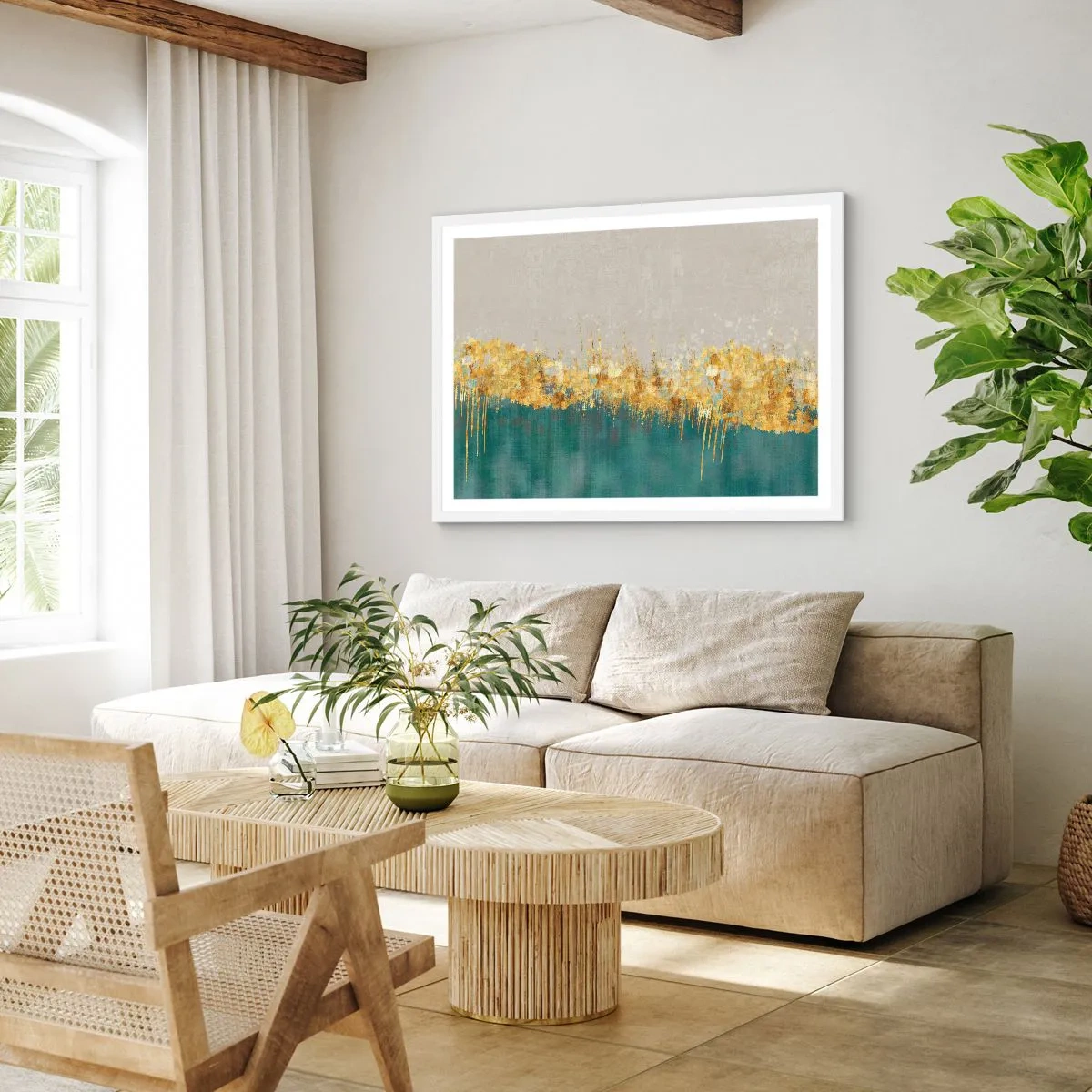 Plagát v bielom ráme - Zlatá hranica - 70x50 cm