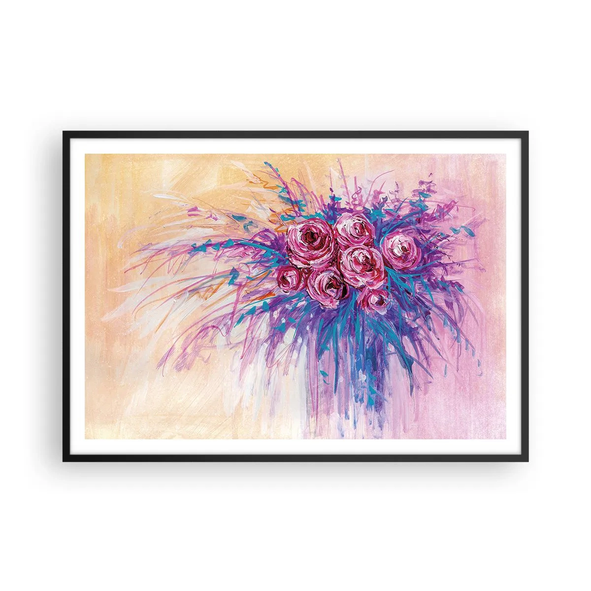 Plagát v čiernom ráme - Ružová fontána - 100x70 cm