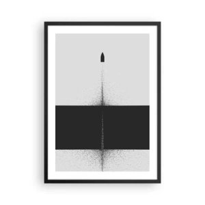 Plagát v čiernom ráme - Minimalistická abstrakcia s raketou na rozdelenom pozadí - 50x70cm - Priamo k cieľu - Moderná nástenná dekorácia do obývacej izby a spálne ARTTOR