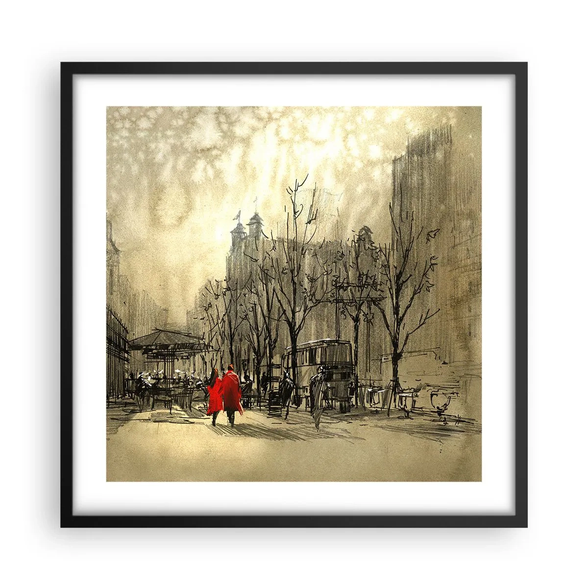 Plagát v čiernom ráme - Rande v londýnskej hmle - 50x50 cm