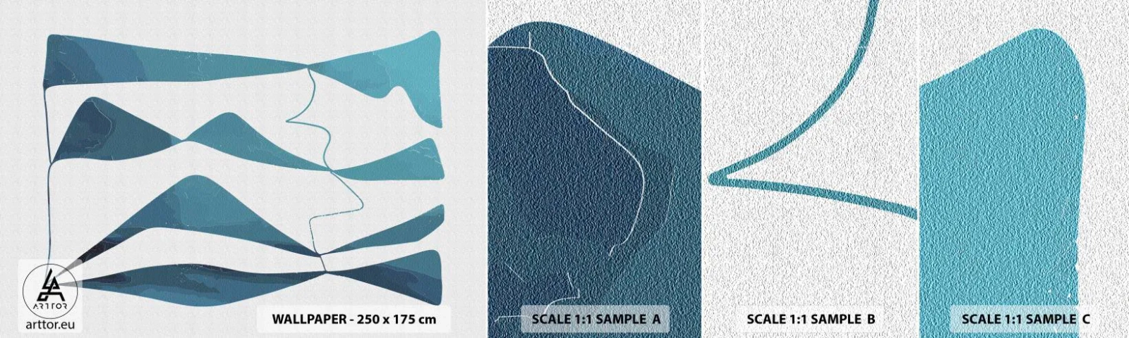 Vzorka samolepiacej fototapety Deluxe Sticker - Abstrakcia: tyrkysový vzťah - Minimalizmus, Prvky, Abstrakcia - 100x30 cm