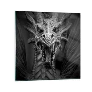 Obraz na skle - Rozprávkový drak v šedi - 70x70 cm