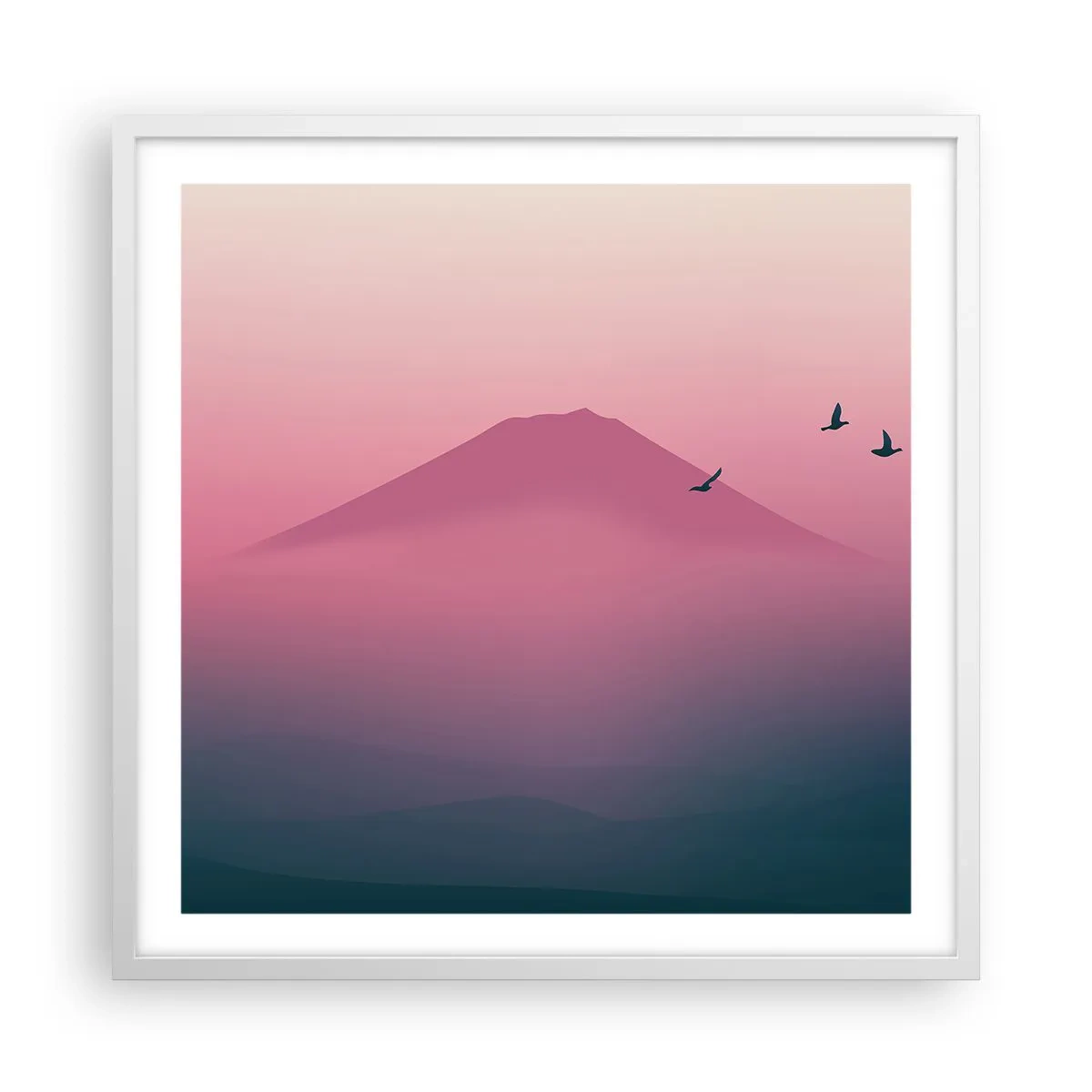 Plagát v bielom ráme - Pútnici nad oblakmi - 60x60 cm