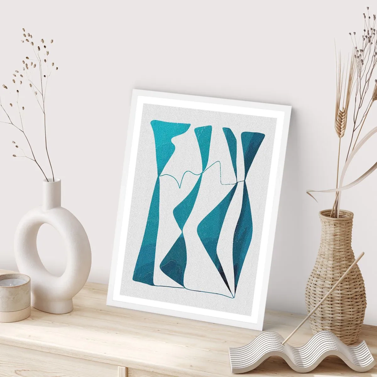 Plagát v bielom ráme - Abstrakcia: tyrkysový vzťah - 40x50 cm