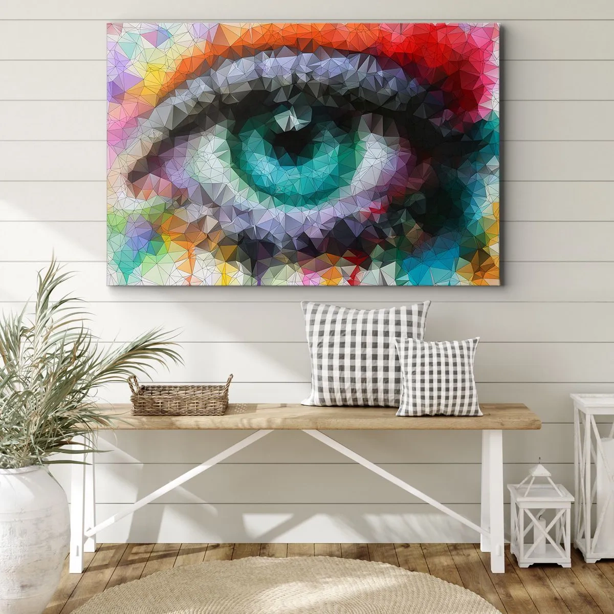 Obraz na plátne - Geometrický vzhľad so zelenými očami - 70x50cm - Kryštalický lesk očí - Moderná nástenná dekorácia do obývacej izby a spálne ARTTOR