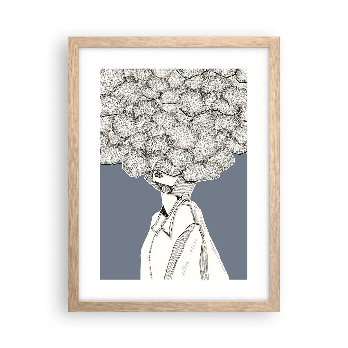 Plagát v ráme zo svetlého duba - S hlavou v oblakoch - 30x40 cm