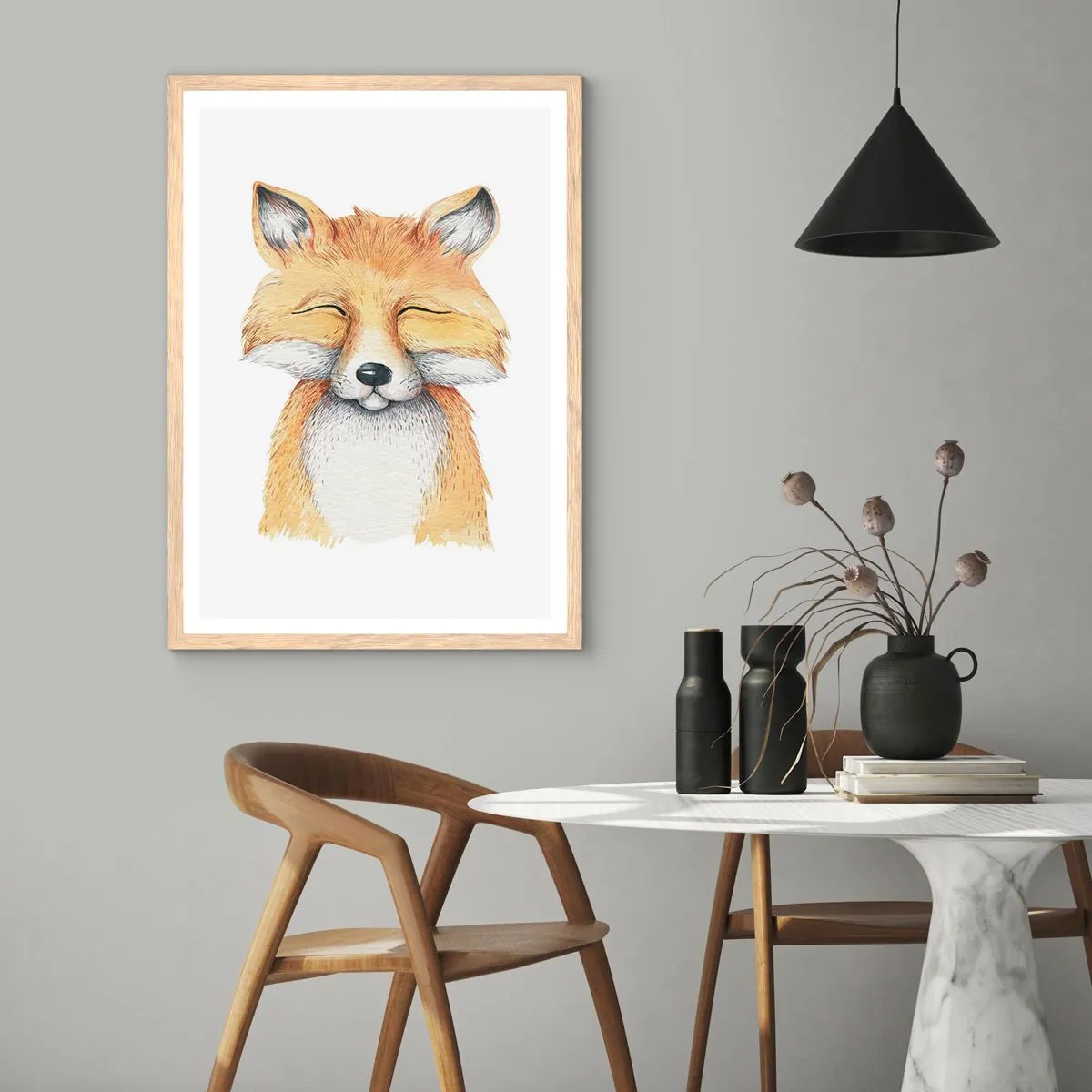 Plagát v ráme zo svetlého duba - Líščia rozladenosť - 70x100 cm