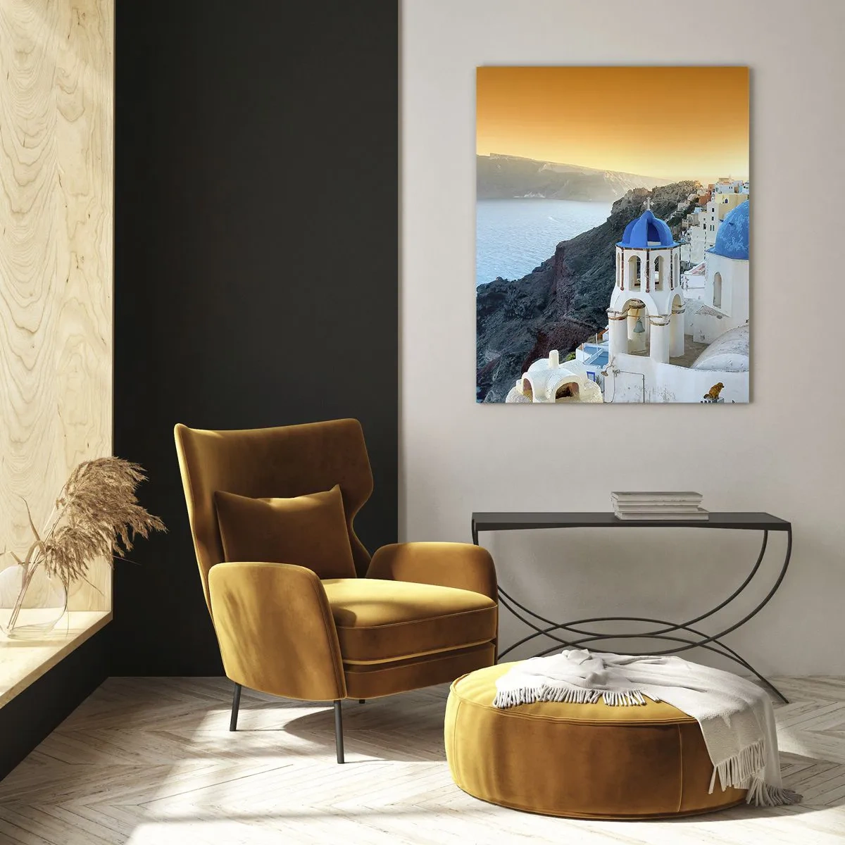 Obraz na skle - Santorini - v náruči skál - 50x70 cm