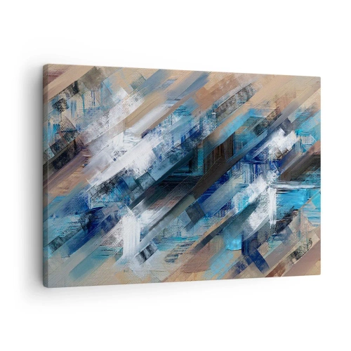 Obraz na plátne - Abstraktná kompozícia s modrými diagonálnymi čiarami - 70x50cm - Modrá šikmosť - Moderná nástenná dekorácia do obývacej izby a spálne ARTTOR