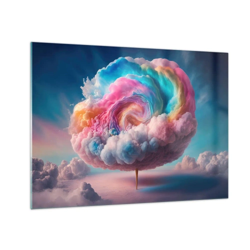 Obraz na skle - Rozkošný oblak v pastelových farbách pripomínajúci cukrovú vatu. - 70x50cm - Sen o zábavnom parku - Moderná nástenná dekorácia do obývacej izby a spálne ARTTOR