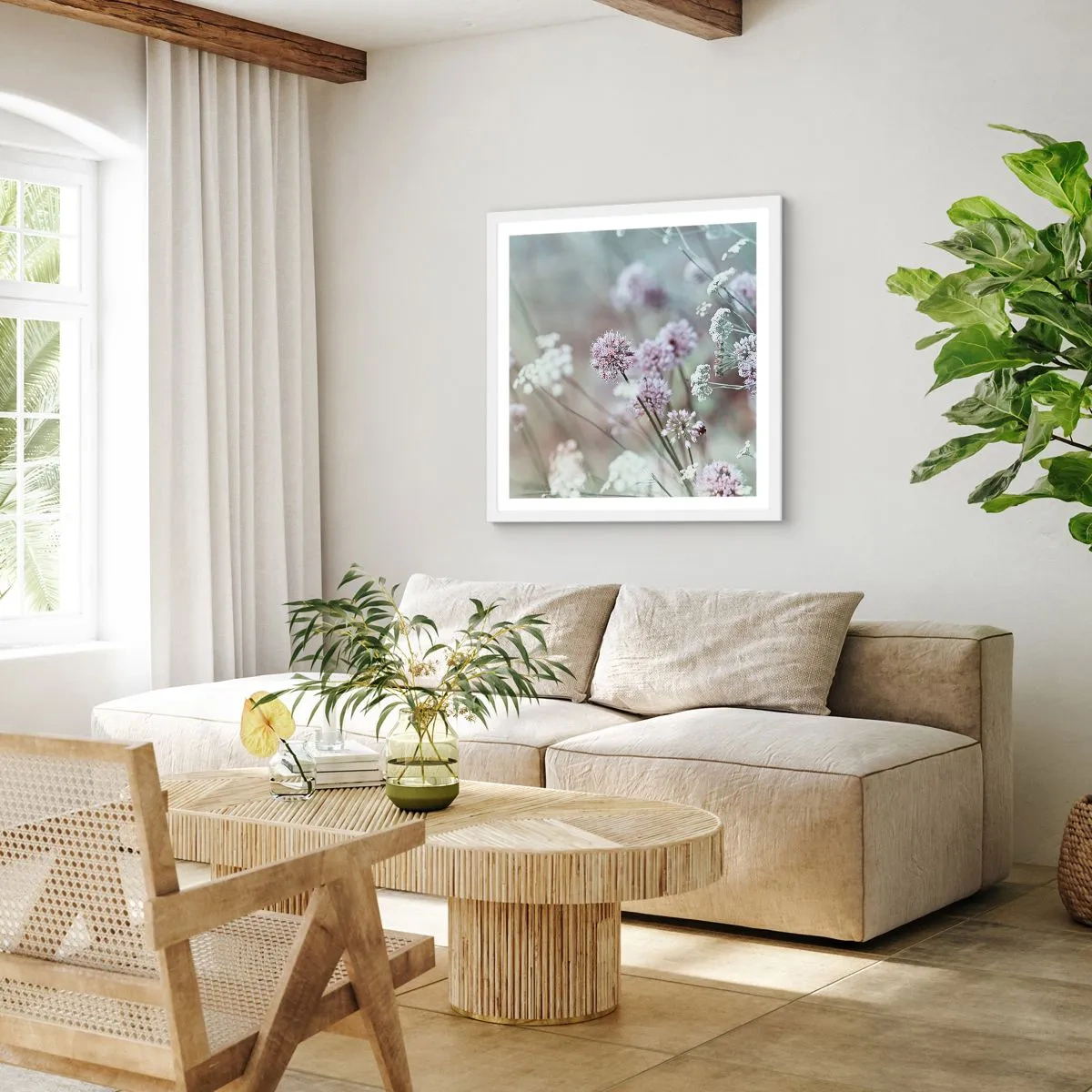 Plagát v bielom ráme - Sladké filigrány byliniek - 30x30 cm