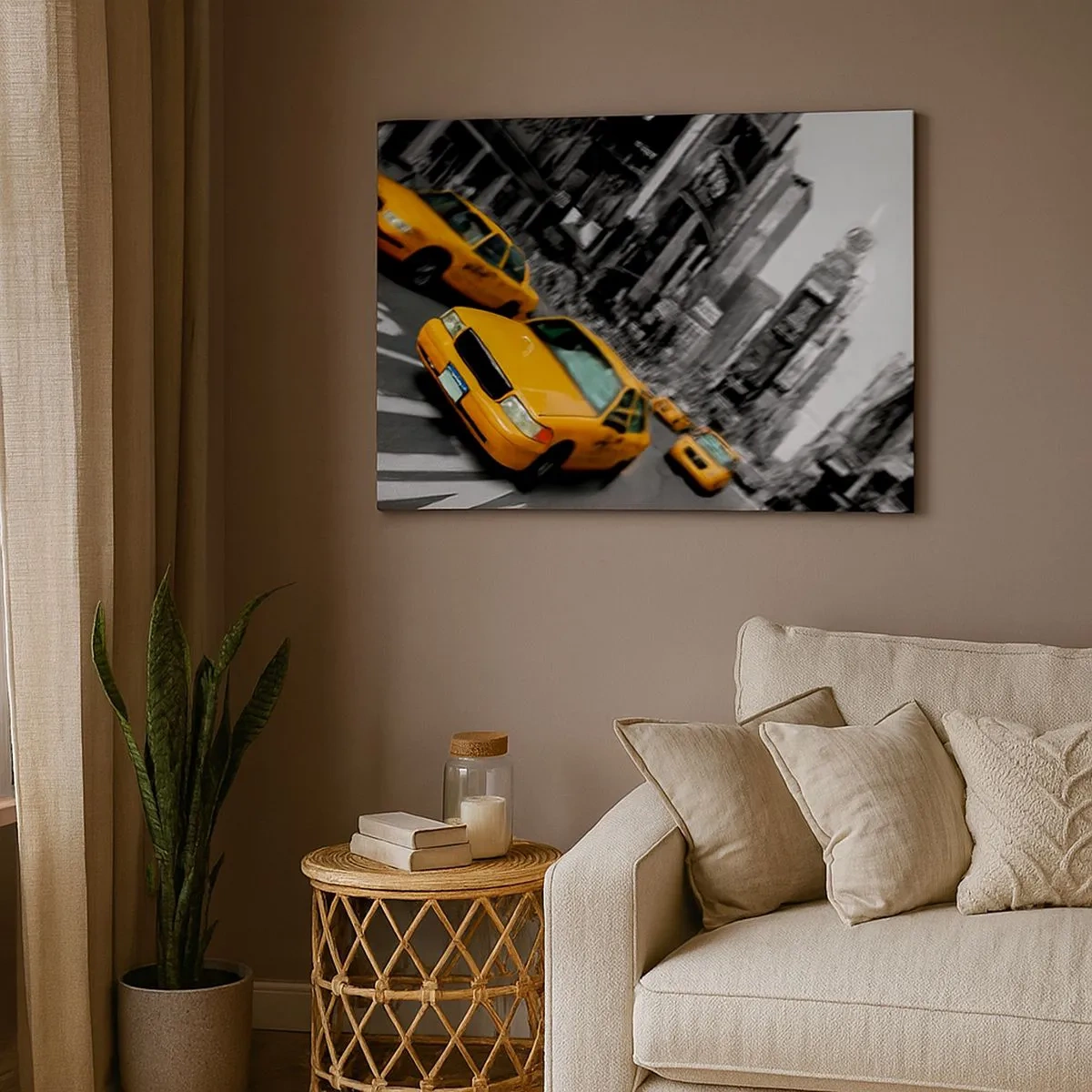 Obraz na plátne - Žlté taxíky na rušnej križovatke mesta - 70x50cm - Newyorské kvapky slnka - Moderná nástenná dekorácia do obývacej izby a spálne ARTTOR