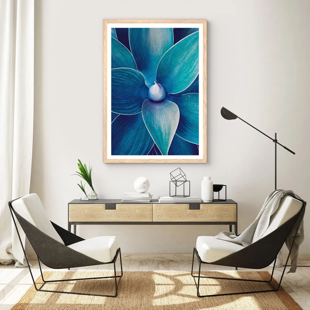 Plagát v ráme zo svetlého duba - Modrastý od neba - 70x100 cm