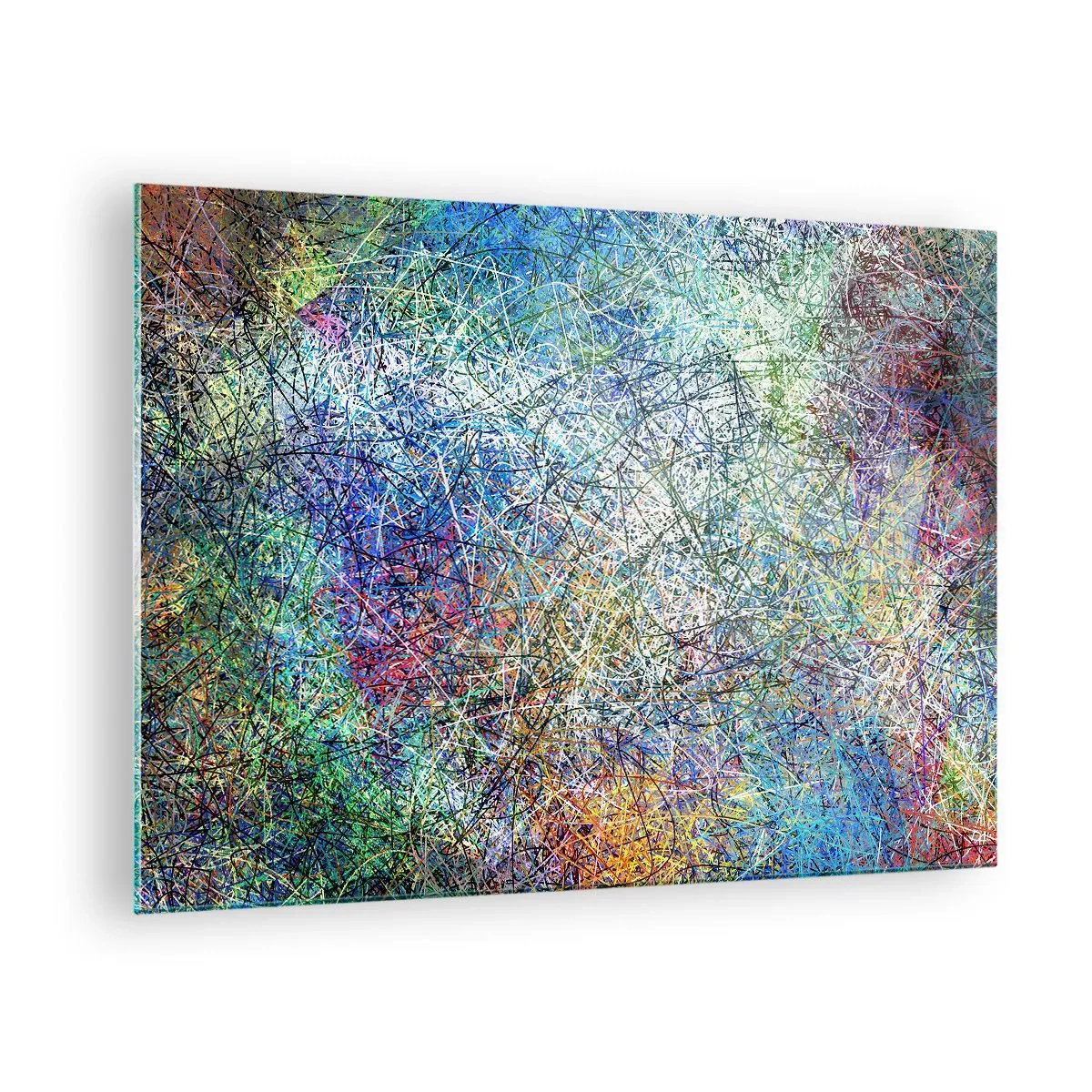 Obraz na skle - Farebná abstrakcia s dynamickými líniami - 70x50cm - To nie je tak jednoduché - Moderná nástenná dekorácia do obývacej izby a spálne ARTTOR