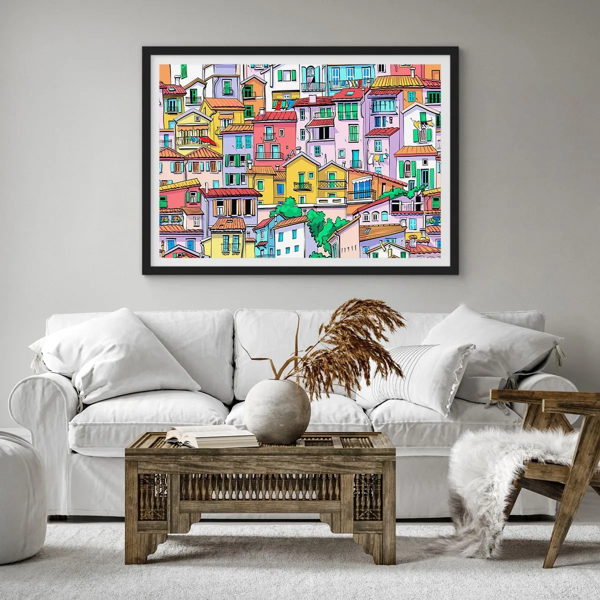 Plagát v čiernom ráme - Veselé mesto - 70x50 cm