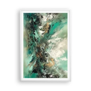 Plagát v bielom ráme - Smaragdovočierne vlnobitie - 70x100 cm