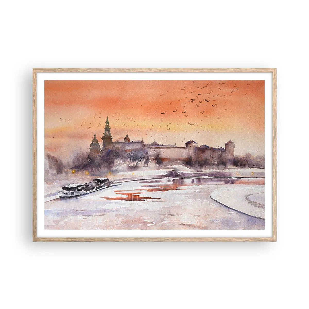 Plagát v ráme zo svetlého duba - Kráľovský západ slnka - 100x70 cm