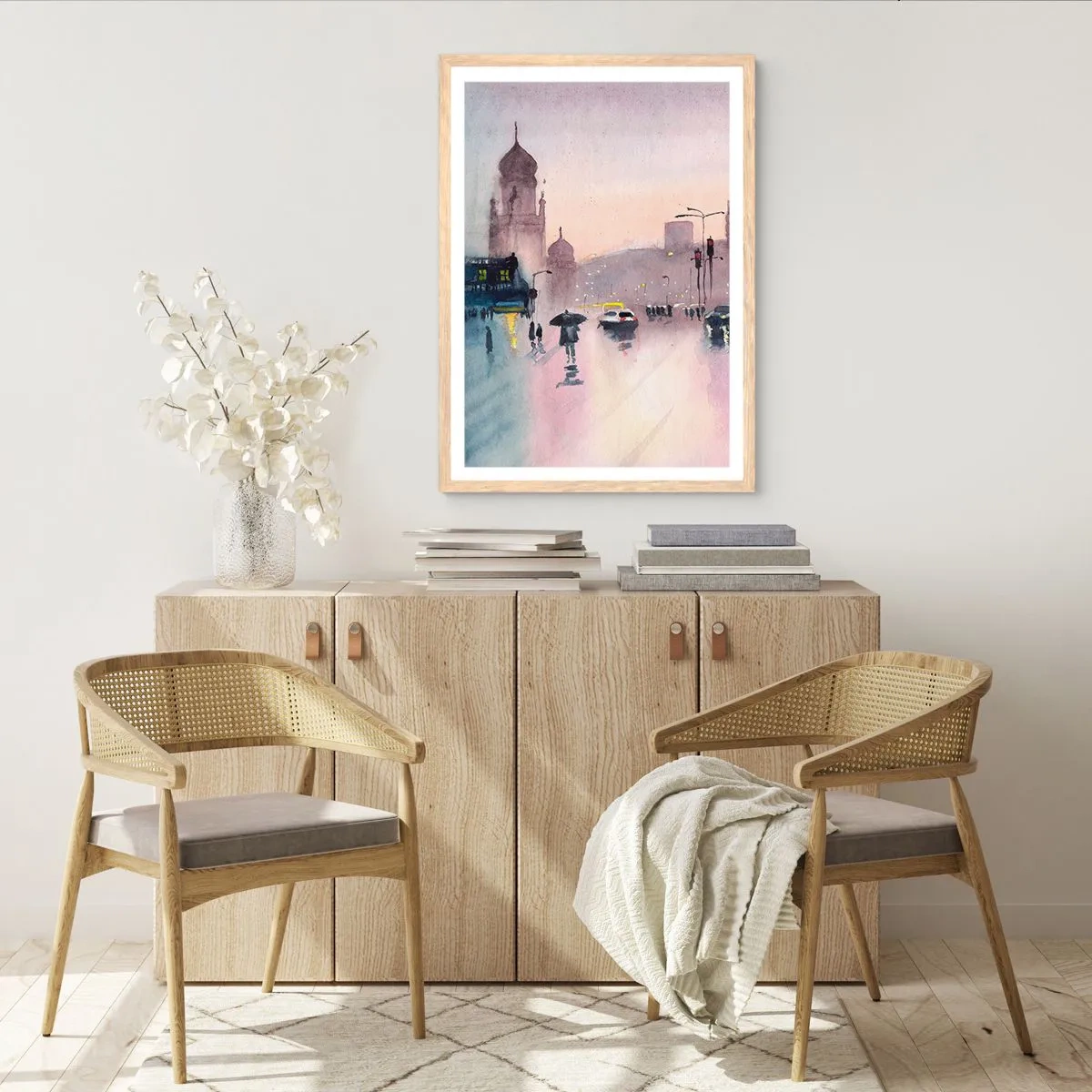 Plagát v ráme zo svetlého duba - V daždivom opare - 70x100 cm