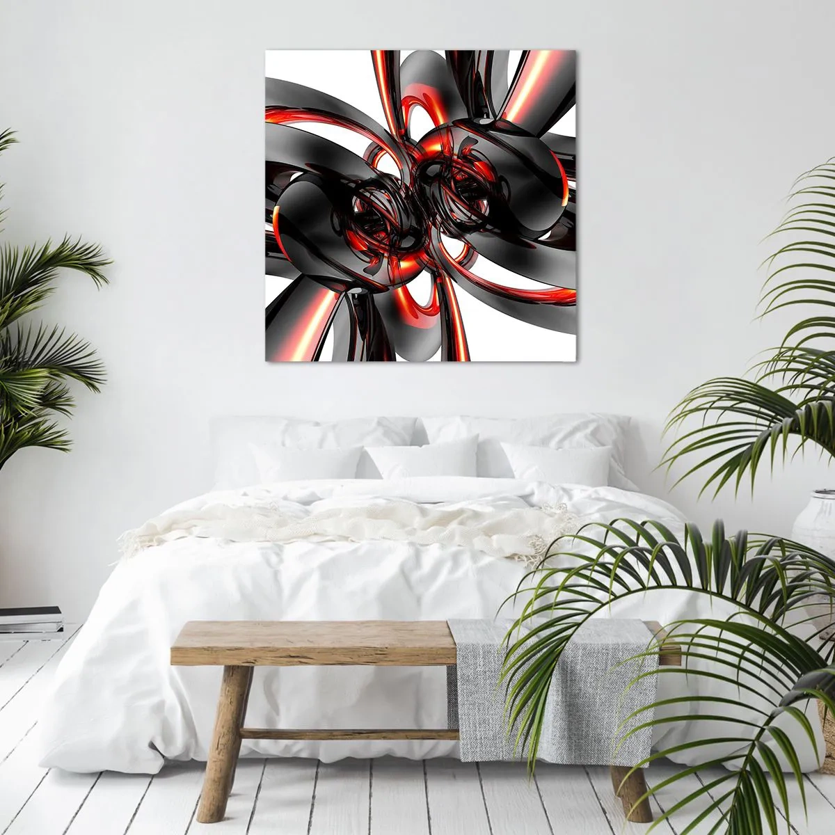 Obraz na plátne - Pohyb v grafitovej a červenej - 60x60 cm