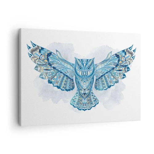 Obraz na plátne - Dekoratívna sova v odtieňoch modrej - 70x50cm - Z keltského posvätného hája - Moderná nástenná dekorácia do obývacej izby a spálne ARTTOR
