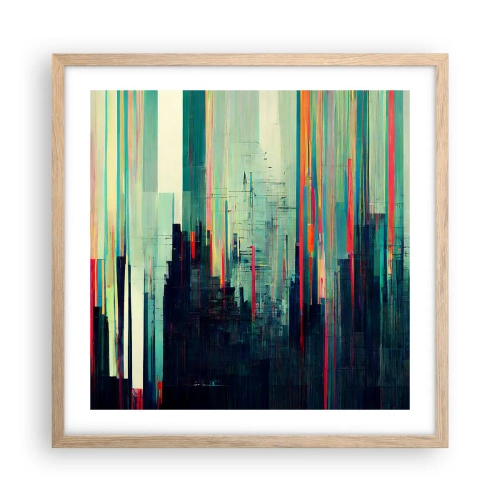 Plagát v ráme zo svetlého duba - Futuristické mesto - 50x50 cm