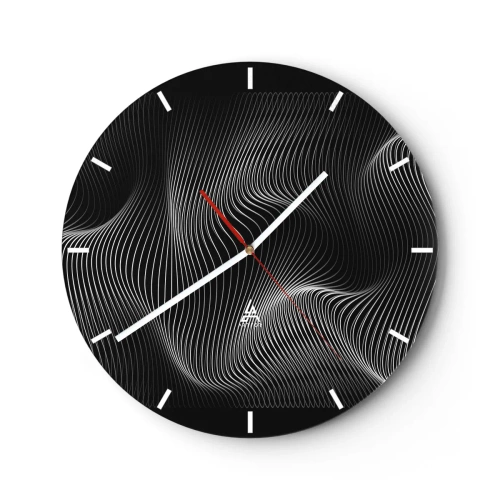 Nástenné hodiny - Hypnotizujúce biele čiary na čiernom pozadí vytvárajúce optickú vlnu. - 30x30cm - Tanec svetla v priestore - Moderná nástenná dekorácia do obývacej izby, kuchyne a spálne ARTTOR