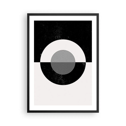 Plagát v čiernom ráme - Geometrický vzor v čiernej a bielej farbe so sústredným kruhom - 50x70cm - Harmónia v čiernej a bielej - Moderná nástenná dekorácia do obývacej izby a spálne ARTTOR