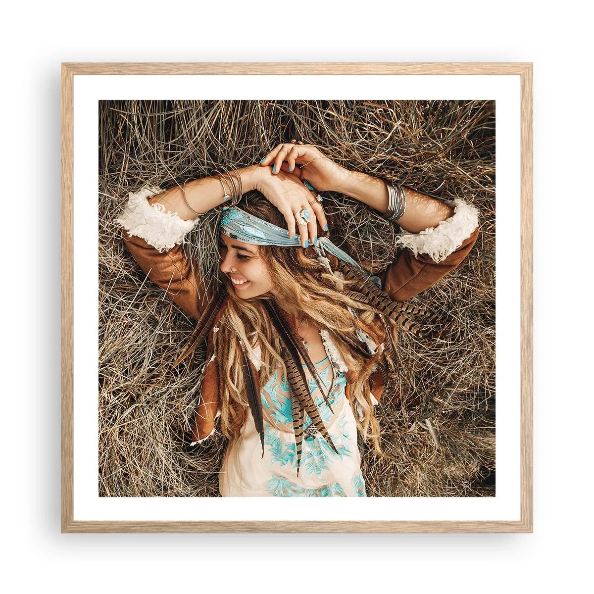 Plagát v ráme zo svetlého duba - Na ceste do leta lásky - 60x60 cm