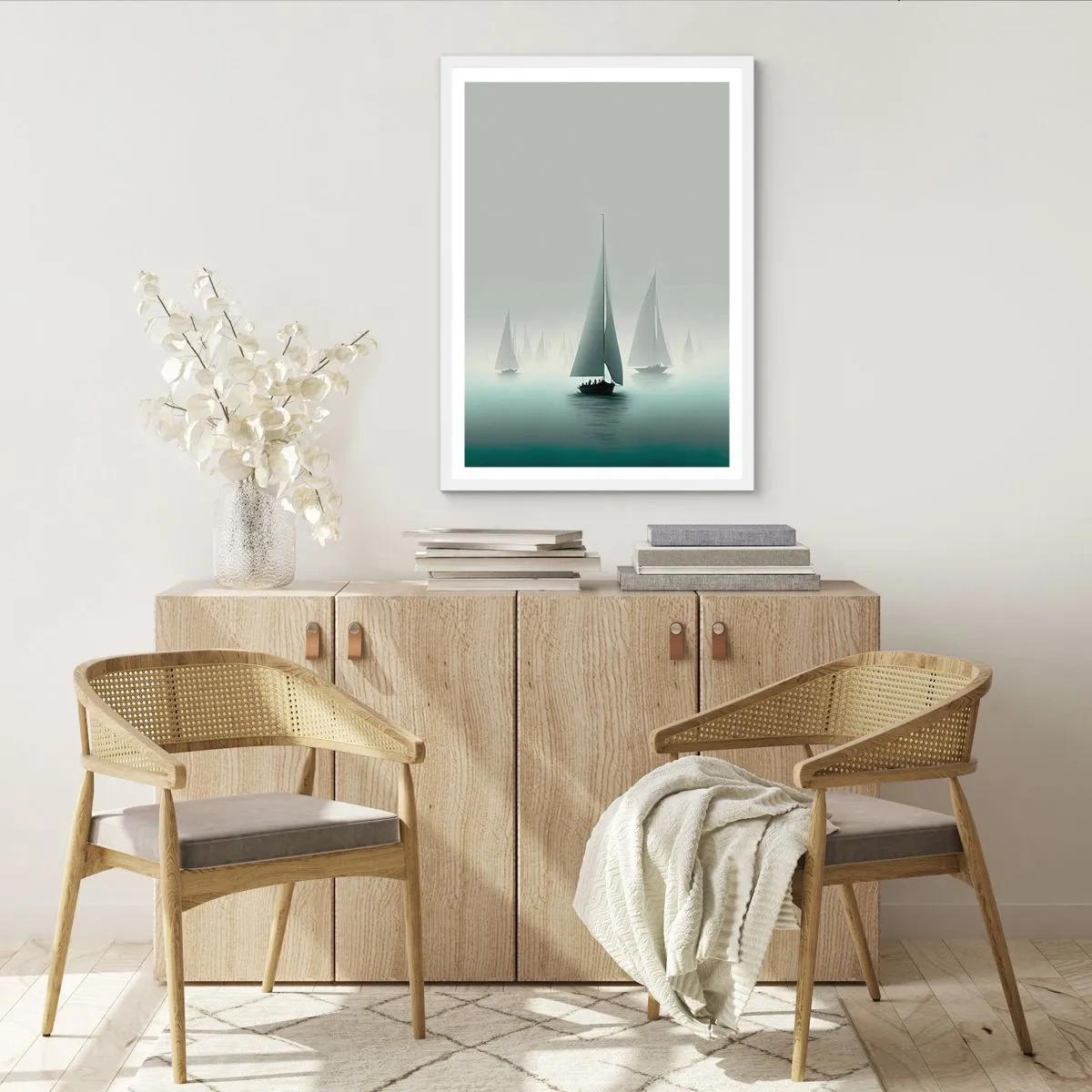 Plagát v bielom ráme - Postavený z hmly - 70x100 cm