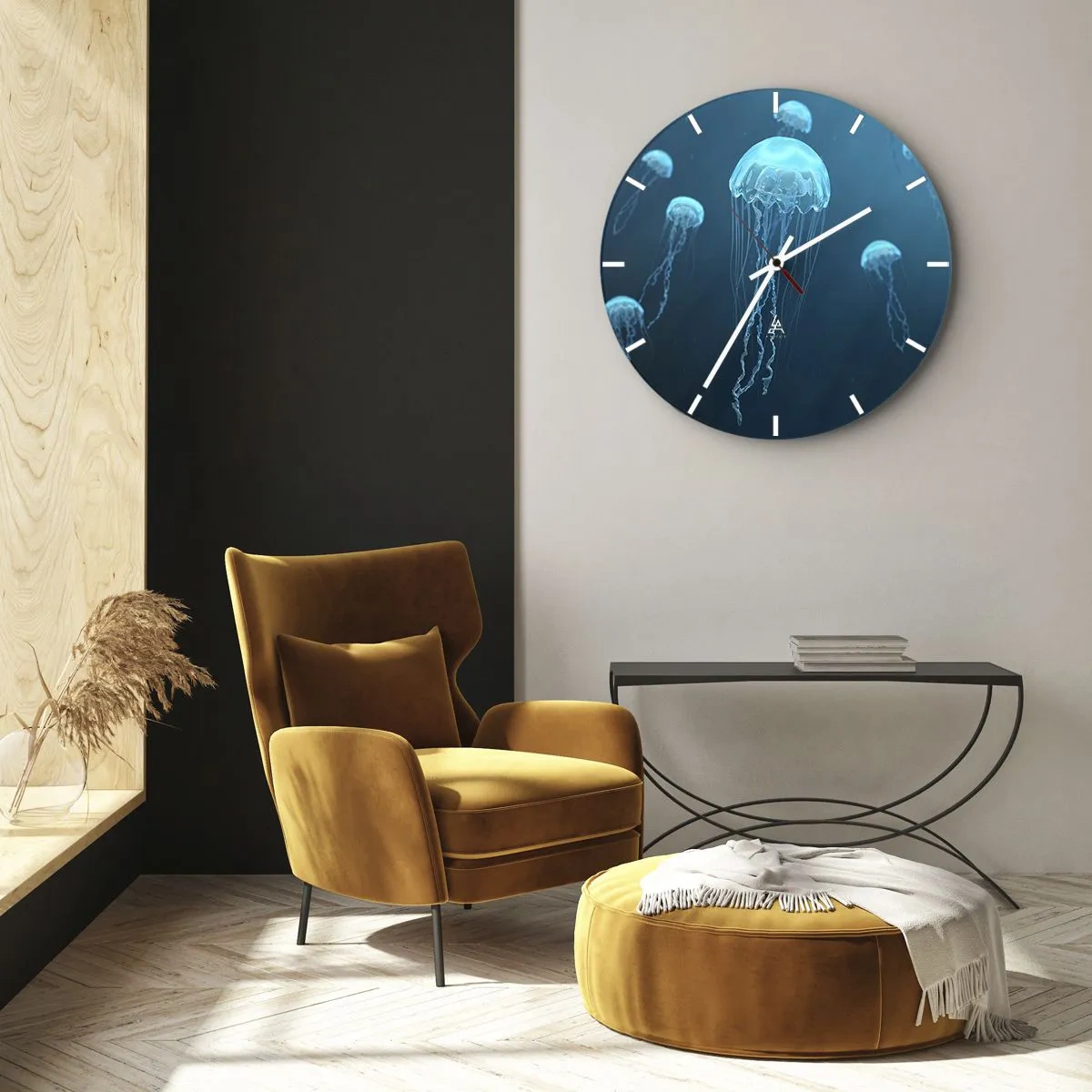 Nástenné hodiny - Medúzy plávajúce v hlbokom modrom oceáne - 30x30cm - Oceánsky tanec - Moderná nástenná dekorácia do obývacej izby, kuchyne a spálne ARTTOR