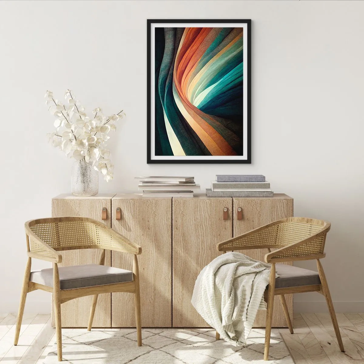 Plagát v čiernom ráme - Abstraktné farebné víriace pásy - 50x70cm - Utkané z farieb - Moderná nástenná dekorácia do obývacej izby a spálne ARTTOR