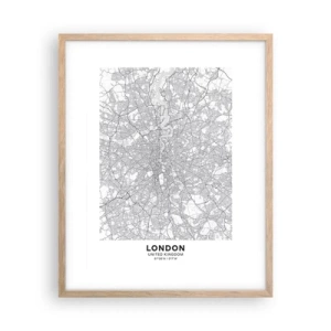 Plagát v ráme zo svetlého duba - Mapa londýnskeho labyrintu - 40x50 cm