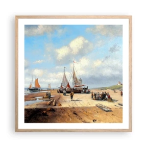 Plagát v ráme zo svetlého duba - Po úspešnom rybolove - 60x60 cm