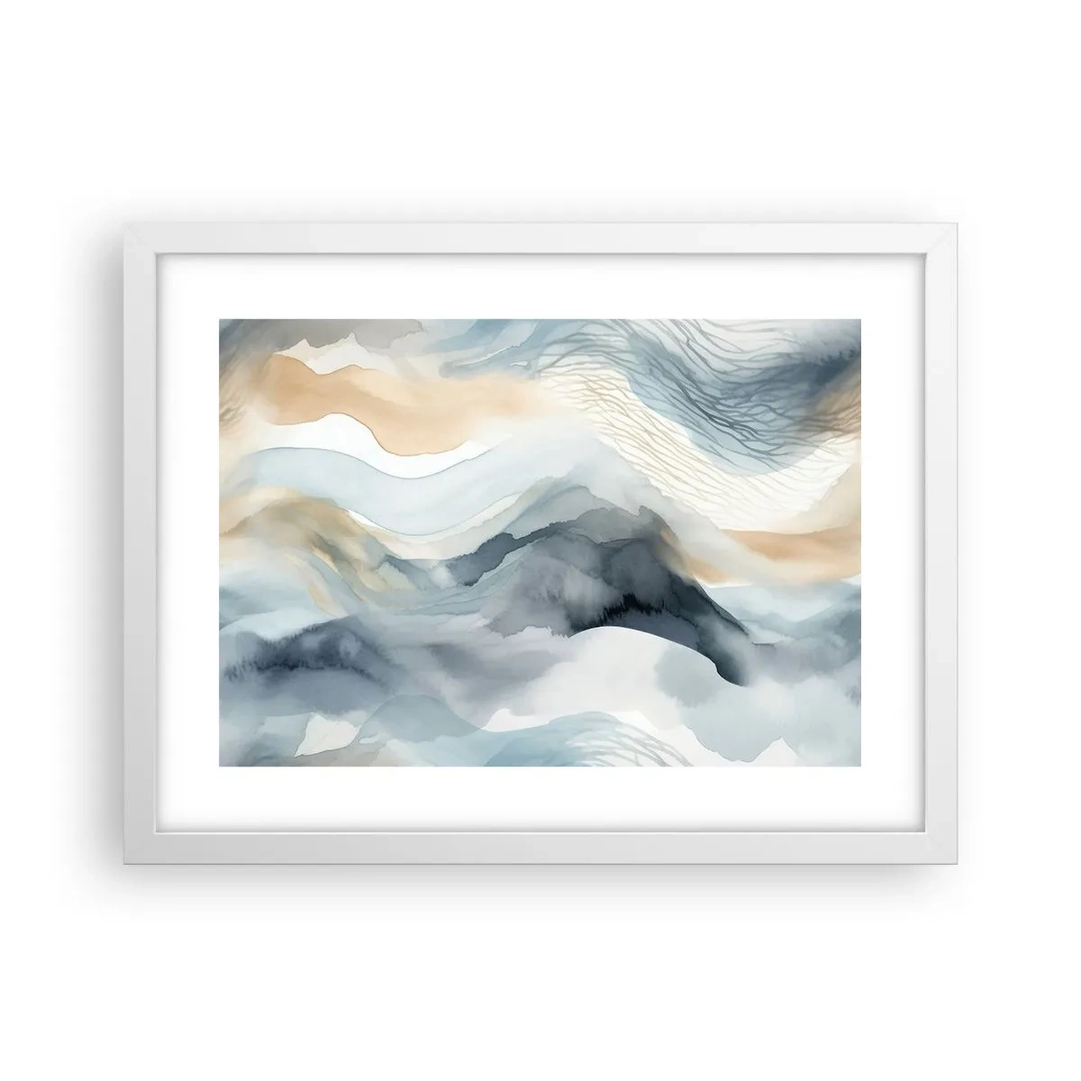 Plagát v bielom ráme - Abstrakcia snehu a hmly - 40x30 cm