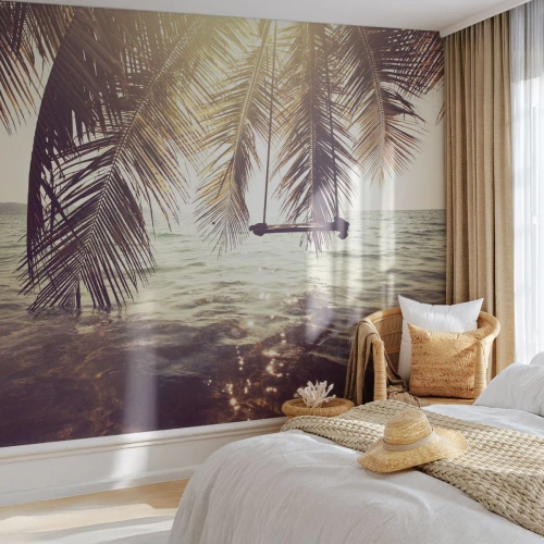Fototapeta Premium Sand - Hojdať sa ľubovoľne v oblakoch - Krajina, Kokosová palma, More - 100x70 cm