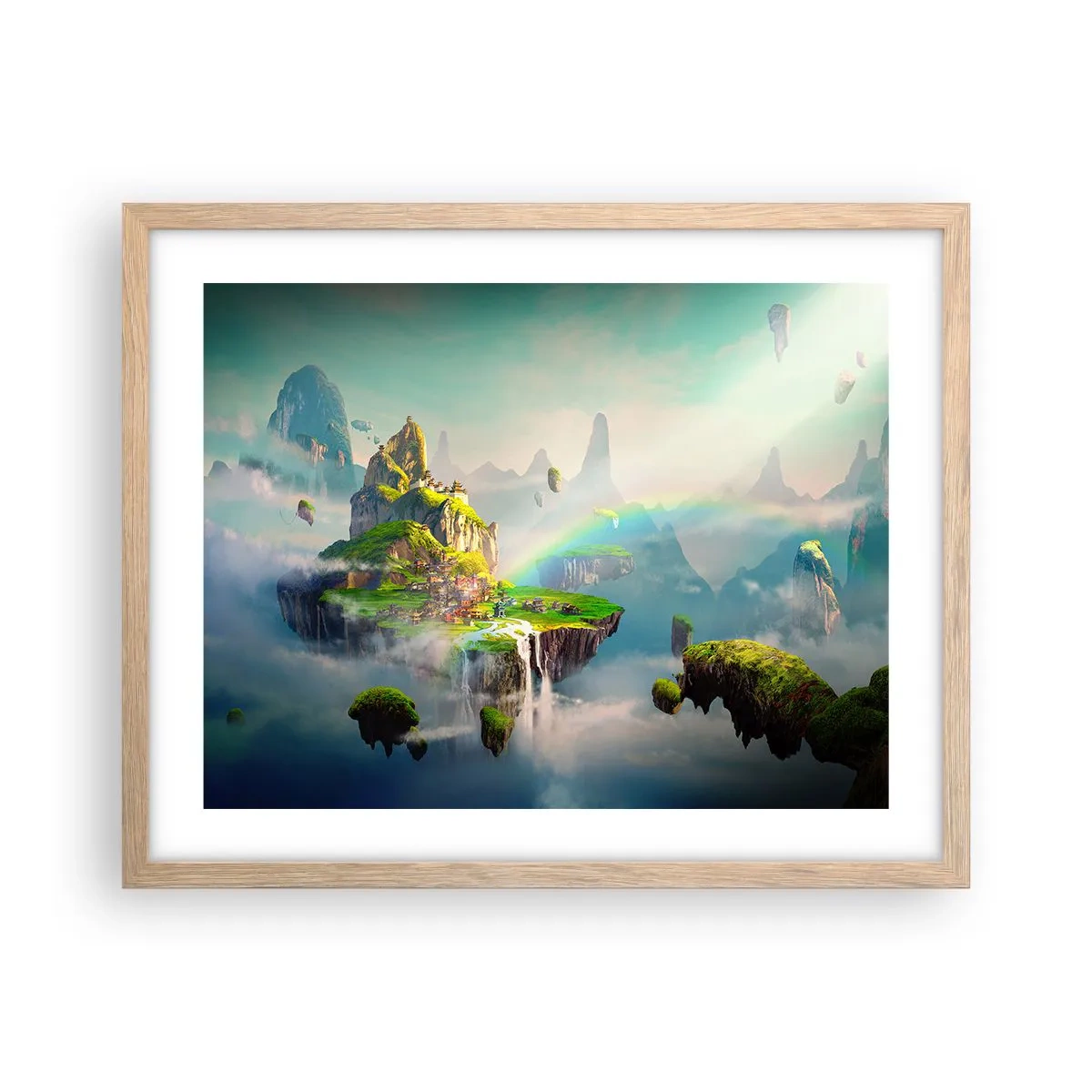 Plagát v ráme zo svetlého duba - Uprostred neba - šťastné ostrovy - 50x40 cm