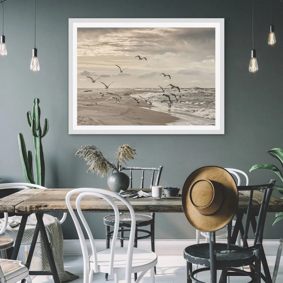 Plagát v bielom ráme - Šumenie mora, spev vtákov - 100x70 cm