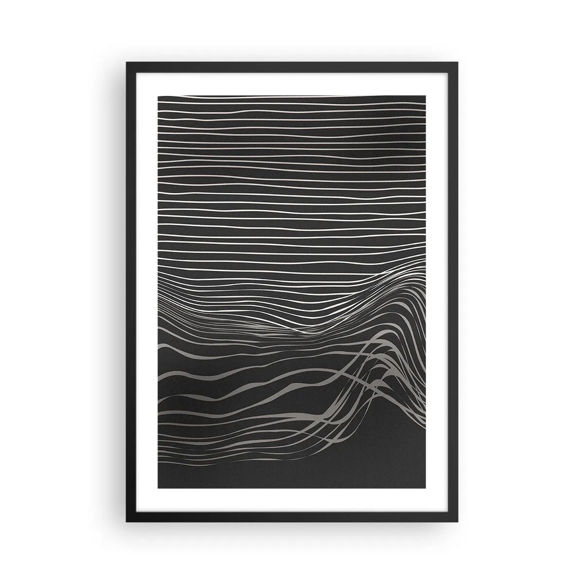 Plagát v čiernom ráme - Abstraktná kompozícia s čiarami na čiernom pozadí - 50x70cm - Rytmus a prízvuk - Moderná nástenná dekorácia do obývacej izby a spálne ARTTOR