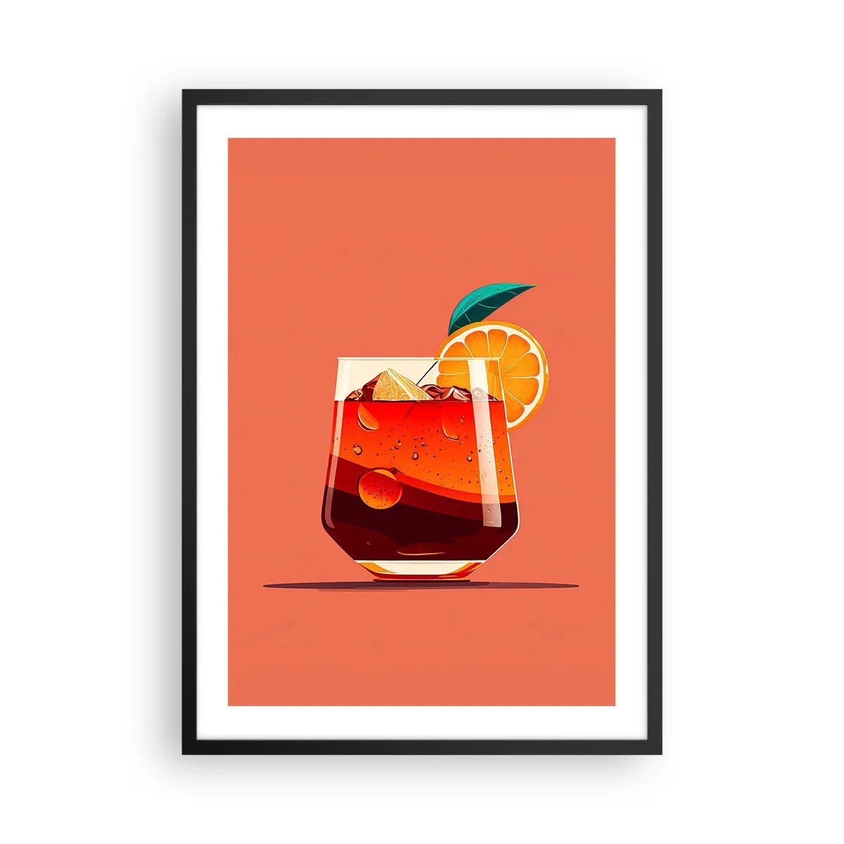 Plagát v čiernom ráme - Pohár koktailu s plátkom pomaranča - 50x70cm - Letné osvieženie - Moderná nástenná dekorácia do obývacej izby a spálne ARTTOR