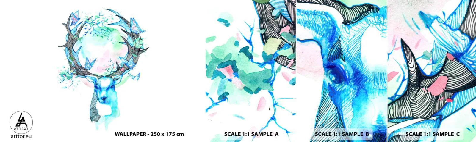 Vzorka samolepiacej fototapety Deluxe Sticker - Sila a jemnosť prírody - Abstrakcia, Jeleň, Príroda - 100x30 cm