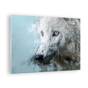 Obraz na skle - Portrét vlka s umeleckými, rozmazanými akcentmi v odtieňoch modrej - 70x50cm - Zoznámte sa s vlčou dušou - Moderná nástenná dekorácia do obývacej izby a spálne ARTTOR