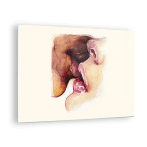 Obraz na skle - Umelecký akvarelový bozk dvoch tvárí na svetlom pozadí - 70x50cm - Ako noc a deň, zem a nebo - Moderná nástenná dekorácia do obývacej izby a spálne ARTTOR