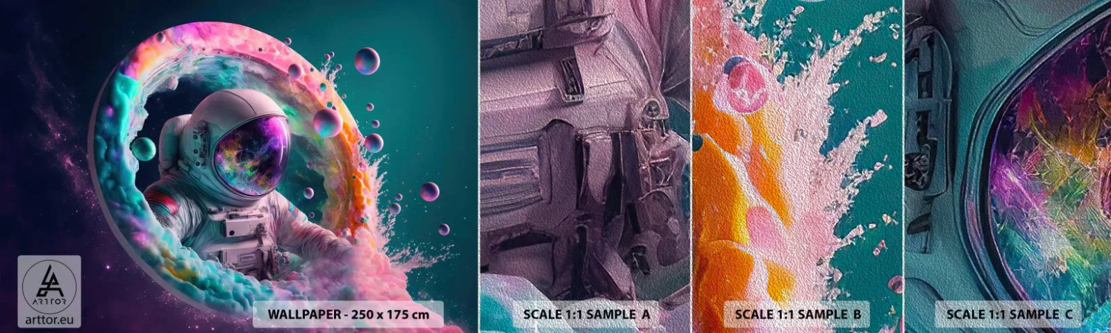 Vzorka fototapety Premium Sand - Hviezdna brána - Astronaut, Galaxia, Futuristický - 100x30 cm
