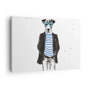 Obraz na plátne - Portrét psa s okuliarmi a námorníckou košeľou v humornom štýle - 70x50cm - Maxipes - Moderná nástenná dekorácia do obývacej izby a spálne ARTTOR