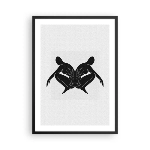 Plagát v čiernom ráme - Čierne siluety postáv v symetrickej kompozícii - 50x70cm - Spoločná duša - Moderná nástenná dekorácia do obývacej izby a spálne ARTTOR