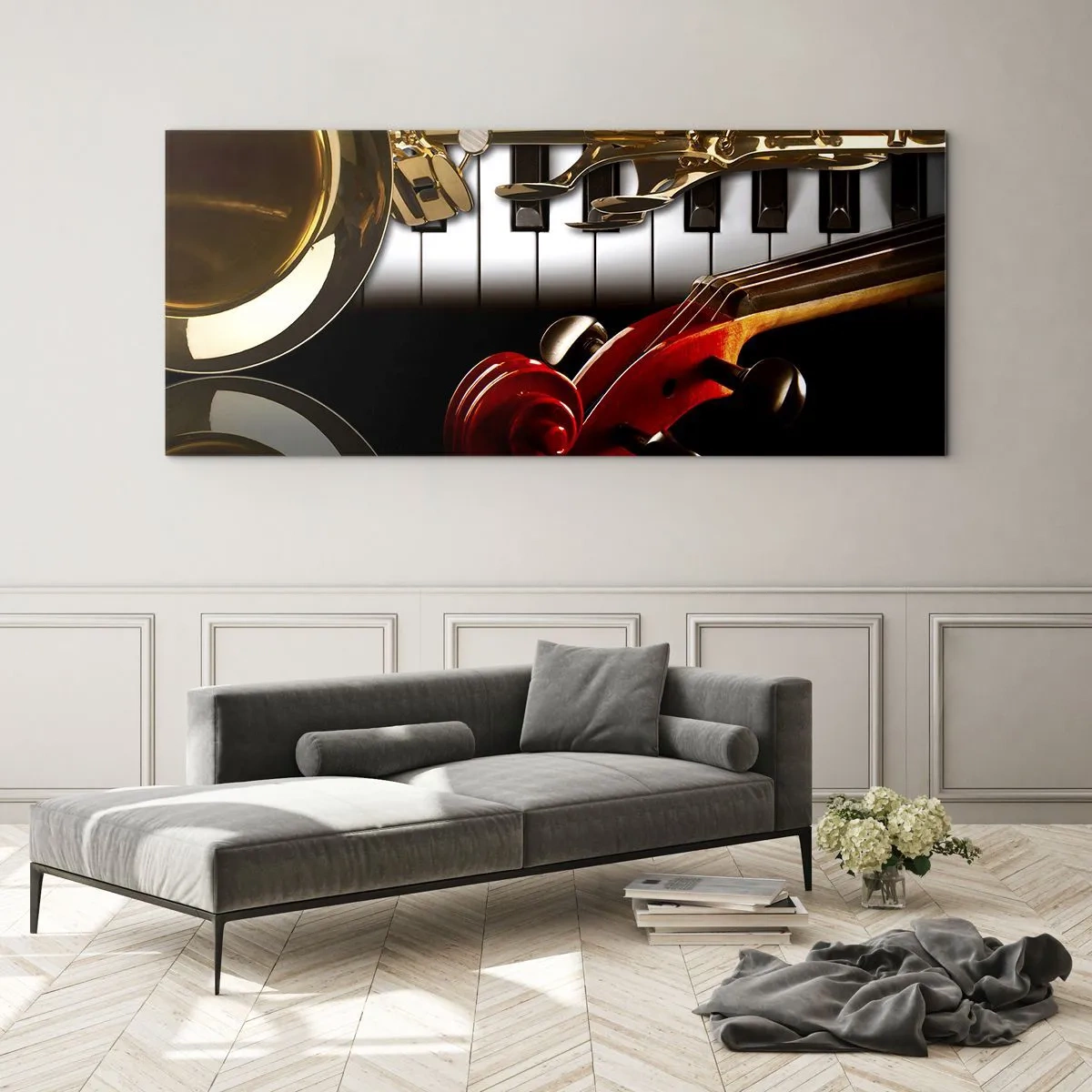Obraz na skle - Plech, drevo a slonovinová kosť - 100x40 cm